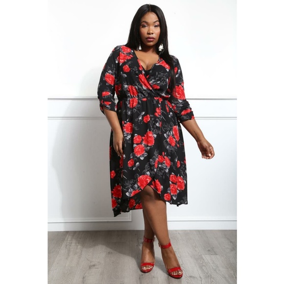 plus size red floral dress